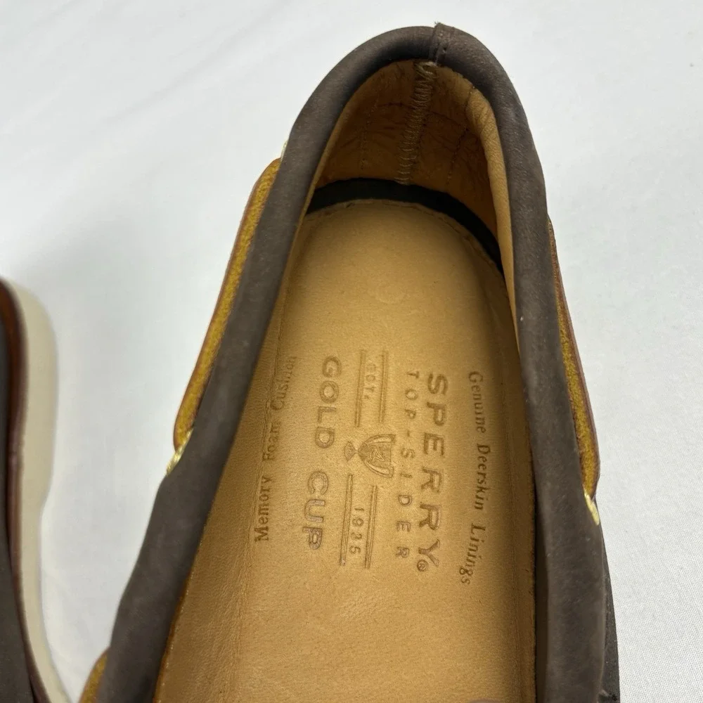 Sperry Gold Cup Brown Leather Boat Shoes 10.5M DeerSkin Lined Memory Foam EUC
